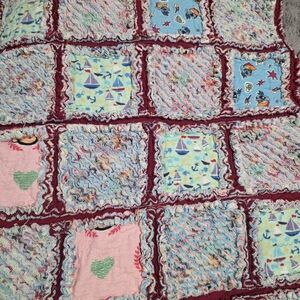 Handmade Patchwork Rag Quilt in Pastel Blues & Pink